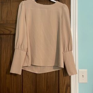 SHEIN Beige Puff Sleeve Asymmetrical Blouse